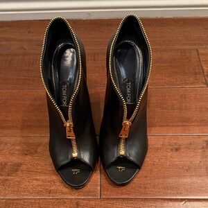 Tom Ford Black Peep-Toe Zipper Boots